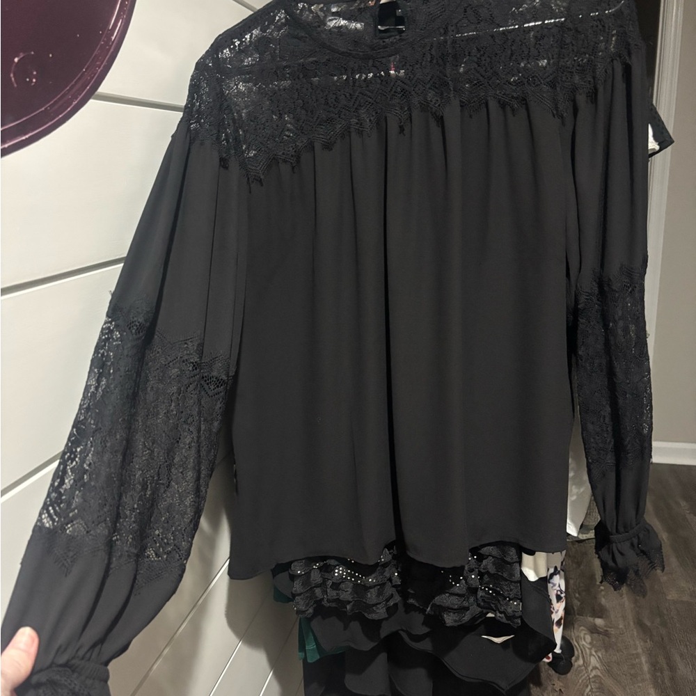 White House Black Market Black Lace Blouse